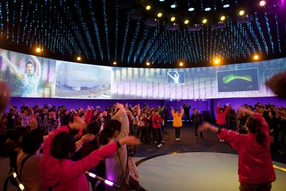The Dream Cube Control Room with a 360 degree digital projection; photo by Basil Childers