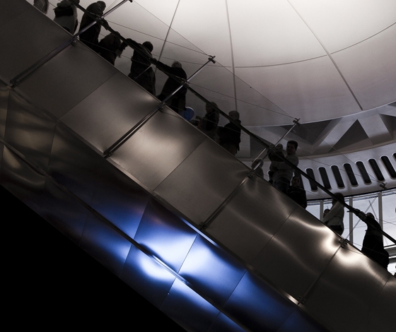 The 27 metre-high vaulted dome ceiling is lit from below to emphasise its scale and diffuse light evenly; photo © LEDS-C4