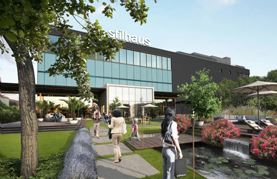 Visualisierung der Fassade und des Parks, der das stilhaus umgibt