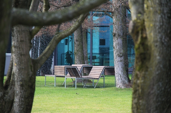 Landscape bench designed by Frederic Dedelley for Burri in Natwood