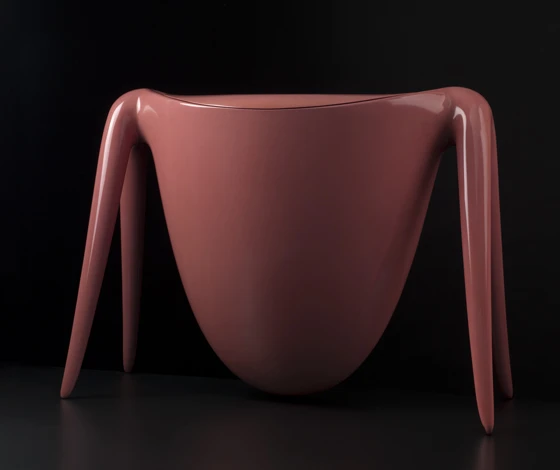 Side table Urushi Series by Aldo Bakker, 2008, material: pink lilac urushi; size: 800 x 550 x 340 mm; urushi execution: Mariko Nishide; photography: Erik and Petra Hesmerg