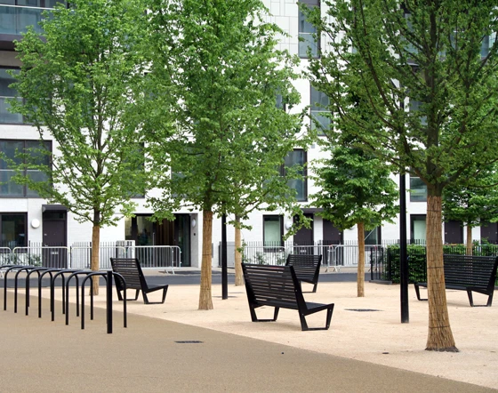 Images of street furniture in the Olympic and Paralympic Village Photo courtesy of BURRI public elements AG