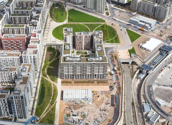 Aerial view of the Olympic Park showing the Olympic and Paralympic Village Photo credit: LOCOG