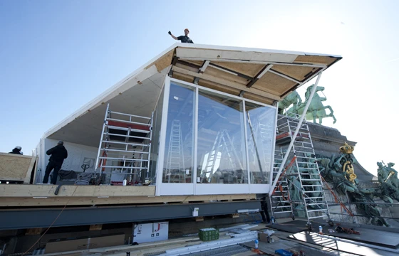 The Cube has been travelling to different European cities. It is assembled from prefabricated parts, stays for three months and is then disassembled before moving on Park Associati 2011 Photographer: Andrea Martiradonna