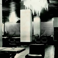 Alfa Café, Zbyněk Hřivnáč and Jan Šrámek, chandeliers by René Roubíček, Prague, 1965; image courtesy of Zbyněk Hřivnáč archive