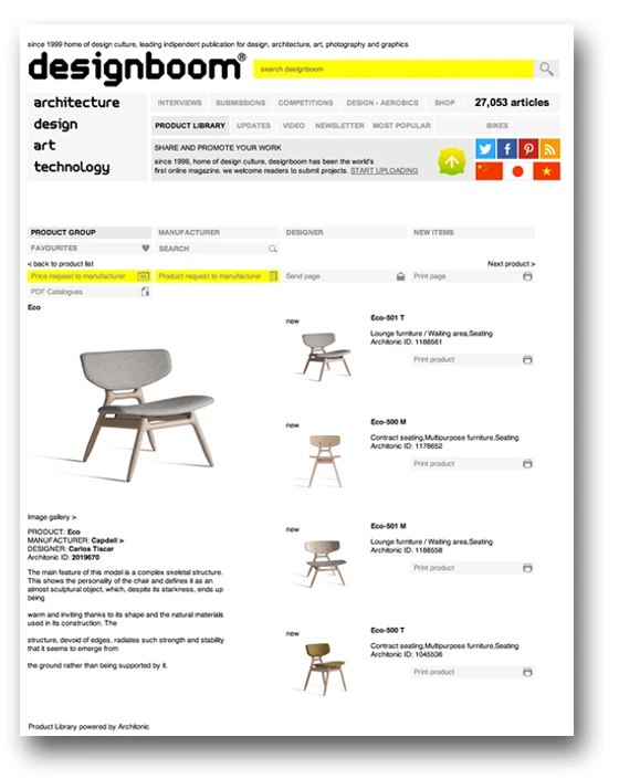 The data in the product library is kept up-to-date on a centralised, daily basis via the Architonic database