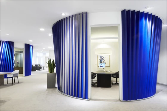 Interior architecture as brand architecture: Deutsche Bank’s redesign of its branches across Europe features ‘cones’ that function on two levels: as discreet spaces for advising clients and as abstract expressions of the institution’s 2-D logo