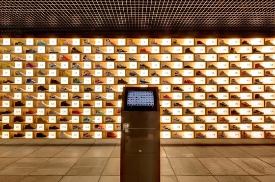 The science of footwear is the name of the game at Sydney’s Sneakerology, designed by Facet Studio, where information on the products displayed in-store is delivered digitally on a series of touch panels; photo Katherine Lu
