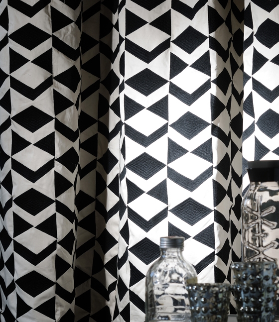 Chequered love: 'Mahjong' from Elitis features emphatically geometric embroidery on cotton satin