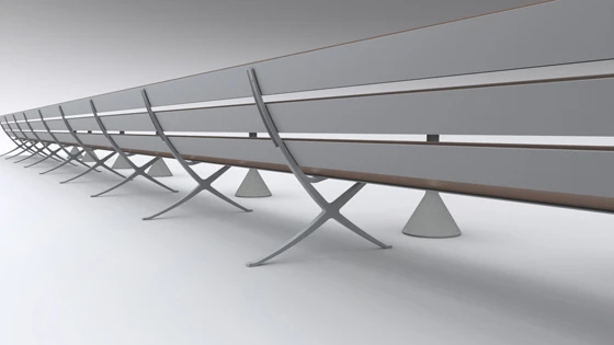 Extruded form is the name of the game with Konstantin Grcic’s new ‘kit of parts’ ‘Bench B’ for <b>BD Barcelona Design</b>. Extendable to six metres, its profile is also an homage to Mies van der Rohe’s iconic ‘Barcelona Chair’