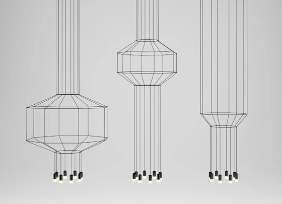 A compelling exploration of immateriality, of presence and absence, Arik Levy’s ‘Wireflow’ series of LED pendant lights for <b>Vibia</b> reduce, reduce, reduce, mapping out space in three dimensions through the most delicate of wire frames