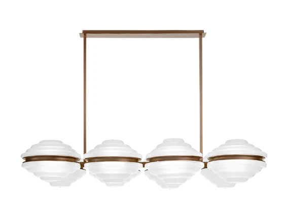 ‘Ellepi’ is a modular suspension lighting product from <b>Italamp</b>, whose satin-glass elements feature a concentric-circle design that is reminiscent of the Art Deco era
