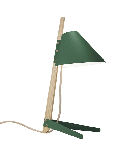 The ‘Billy TL’ table light by <b>Kalmar</b> makes an virtue of its simple construction, comprising two matt-lacquered metal elements connected to an unstained, but coated, wooden batten. The shade is multi-directional