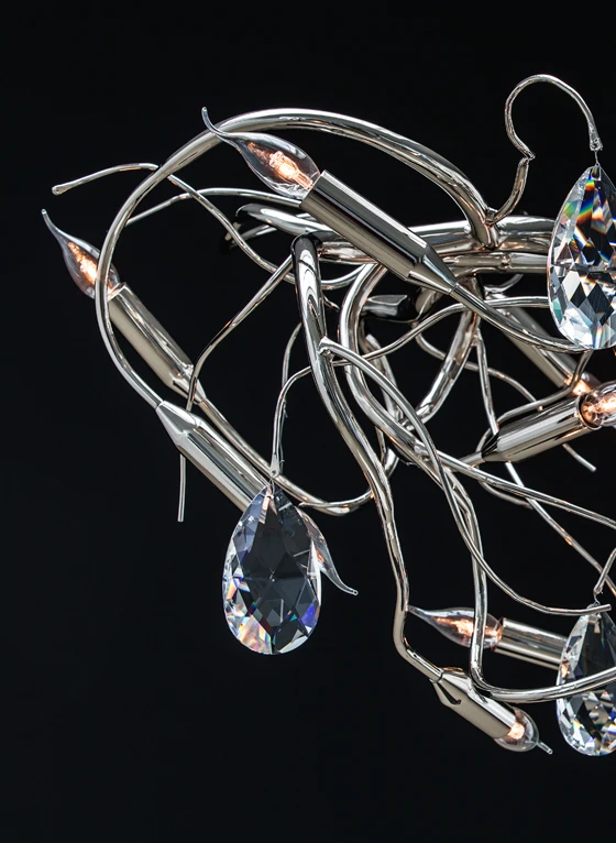 <b>Brand van Egmond</b>’s new ‘Gaia’ pendant light evokes the language of the classic chandelier, yet subverts its form, creating a highly sculptural, organic piece, finished with nickel and Swarovski crystals