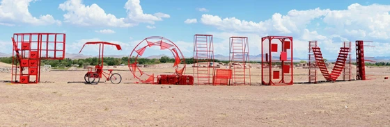 Sculptural letterforms created during a workshop organised by the PKMN architecture collective at the archaeological site of Paquimé, Chihuahua, Mexico; photos PKMN [pac-man]
