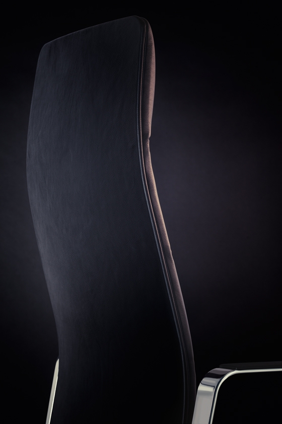 The strong power of the minimalist form. The backrest protects and supports your back like a shield