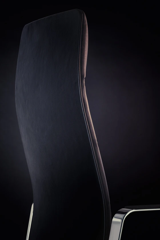 The strong power of the minimalist form. The backrest protects and supports your back like a shield