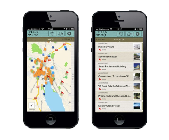 Smartphone-User können sich von Field Trip nicht nur via Push-Meldungen über spannende Orte in der Nähe informieren lassen, sondern auch auf der Karte aktiv danach suchen. Die persönlichen Favoriten lassen sich nach Belieben abspeichern