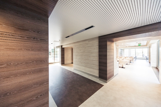 The dining area of the European Space Agency in Rome has walls and ceilings panelled in Fantoni’s 4akustik system, which dampens sound to a minimum