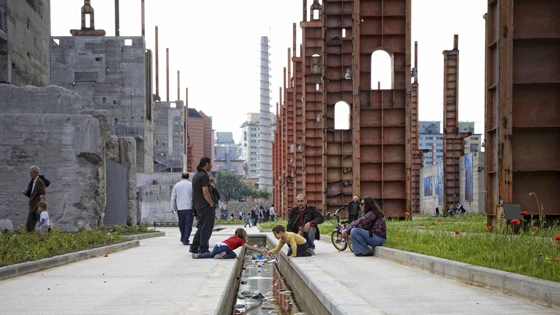 German landscape architects Latz + Partner’s Parco Dora project in Turin. It unapologetically pays homage to the site’s rich, industrial history, finding sculptural beauty in the colossal columns of a former Fiat steelworks