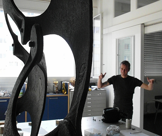 Here, there and everywhere: FluidSolids is exhibited at part of Skopje Design Week (top), and Beat Karrer with his wonder material in his Zurich studio (above)