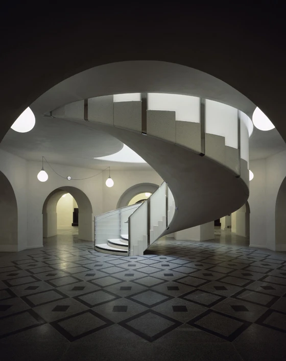 A spiral staircase with Art Deco overtones is the flamboyant focal point of Caruso St John’s recent renovation of part of Tate Britain; photos Hélène Binet