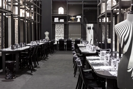 Teatro restaurant in Boston ('Maui' chair; top) and the Elle Deco Café in Paris ('Hi-Cut' chair; above) are just two of international projects where Kartell lives and works. Shown here also (middle), Piero Lissoni's 'Audrey' chair
