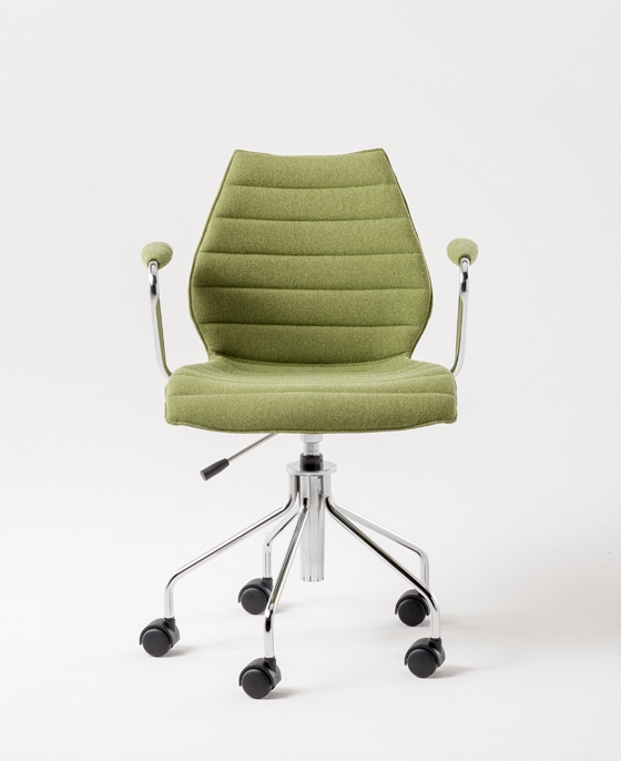 At that temple of design, la Triennale di Milano, design legend Vico Magistretti's 'Maui' chair provides flexible audience seating (top); the upholstered version of 'Maui', shown here with castors, features fabric from Kvadrat (above)