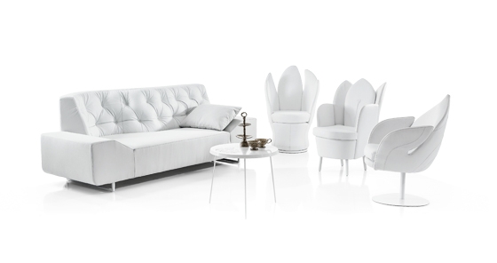 Individualists: the multi-award-winning sofa "blanche" with "lemon", "morning dew" and "dive" chairs