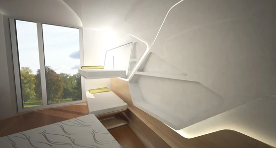 Die Architektin Zaha Hadid schenkt Wänden, Böden und Decken die gleiche Aufmerksamkeit und lässt die Grenzen zwischen ihnen verschwimmen. Hier zu sehen ihr Entwurf für das Haus der McDonald’s Stiftung in Hamburg, das im Sommer 2014 eröffnet wird