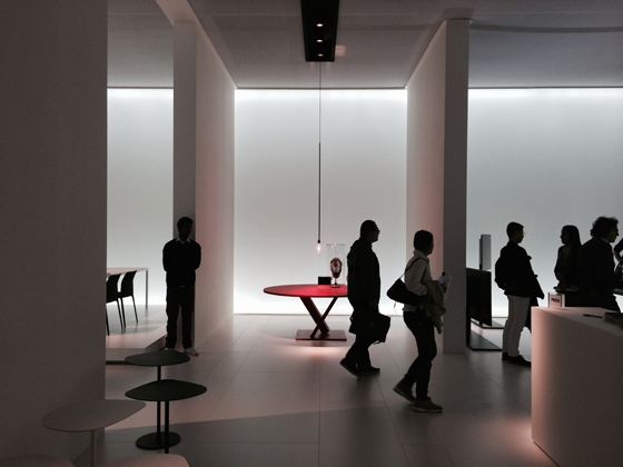 Desalto's latest products reveal themselves at turns as visitors pass through the ultra-clean stand space in Milan