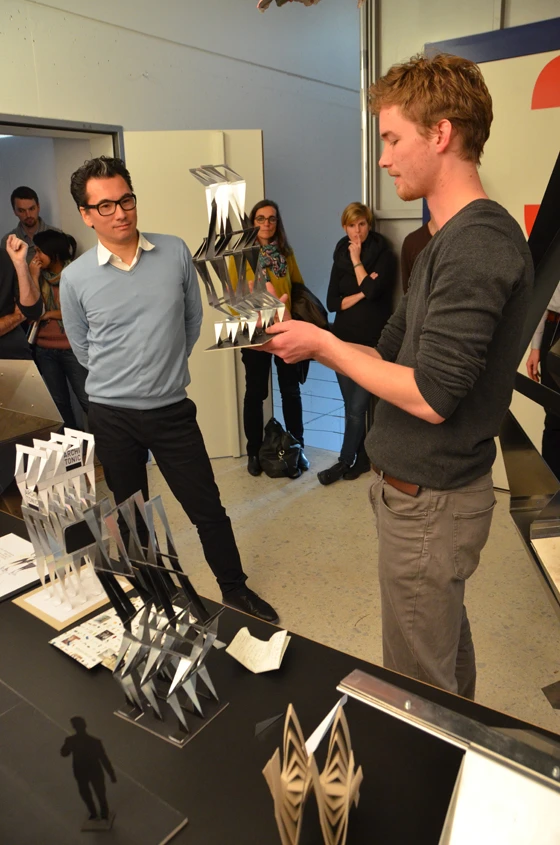 Samuel Schumacher presents his developed concept in model form to Architonic co-founder Nils Becker