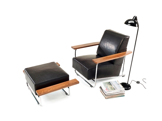 Rectilinearity rules with Neutra's 'Alpha Seating' (top) and his 'Lovell Easy Chair + Ottoman' (above), designed in 1929 for the ground-breaking Lovell Health House