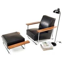 Rectilinearity rules with Neutra's 'Alpha Seating' (top) and his 'Lovell Easy Chair + Ottoman' (above), designed in 1929 for the ground-breaking Lovell Health House