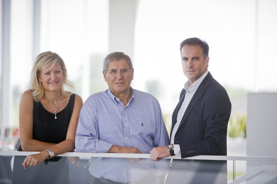 Pedrali's company HQ near Bergamo, Italy (top), and, from left to right, Monica Pedrali (Sales and Marketing Director), Mario Pedrali (founder) and Giuseppe Pedrali (CEO)