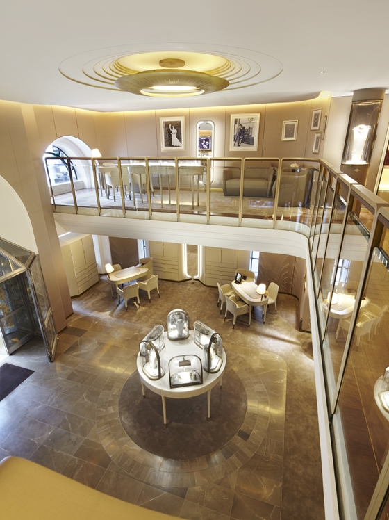 Prestigious Van Cleef & Arpels jewellery store on Manhattan's Fifth Avenue (top) uses Pedrali's 'Ester' armchairs to stage its Art Deco-inspired interior (above); Genevieve Garruppo © Van Cleef&Arpels