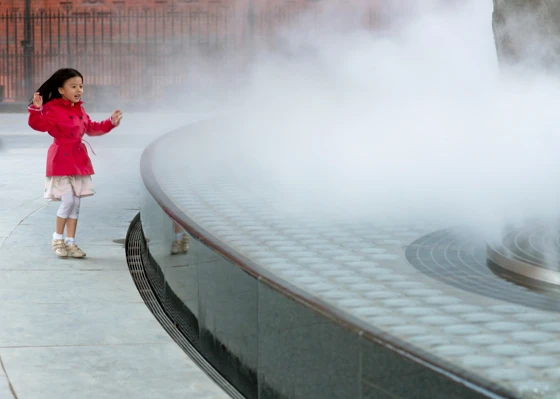 Surrounding trees in Mayfair, London, this water feature by Tadao Ando and Blair Associates creates an urban oasis. It also periodically sprays clouds of misty water to arrestingly atmospheric effect