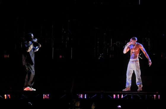 Tupac Shakur is resurrected by means of a computer-generated hologram at the Coachella music festival, taking holography from science fiction into science fact