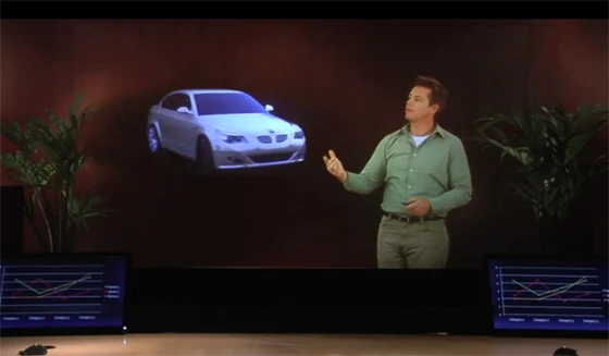 Digital Video Enterprises' holographic presentation room allows people to interact with video objects suspended in mid-air