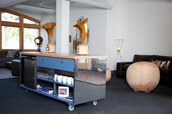 Geremia Design for Instagram: Instagram, renowned for referencing the 1960s Kodak’s Instamatic square-shaped photos, has a recognisably retro feel throughout their office space. Bespoke details include a curated camera collection and custom furniture