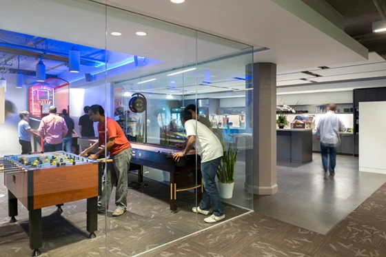 IA interior architects turned a once cavernous warehouse into Twitters new HQ, with a yoga studio, fitness room, games rooms, cafeteria and roof garden to take in impressive views of the San Francisco skyline