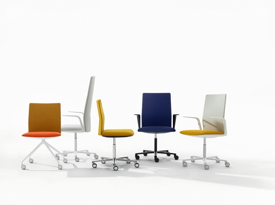 Barcelona design office Lievore Altherr Molina's 'Kinesit' chair, Arper's first office chair to comply 100% with regulatory requirements, comes with a concealed mechanism under the seat to provide sychronised movement; photo: Marco Covi