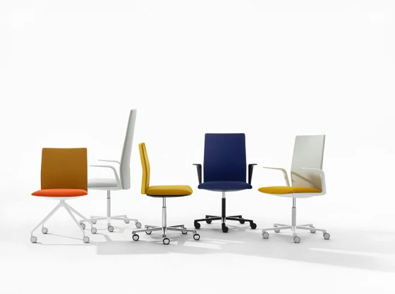 Barcelona design office Lievore Altherr Molina's 'Kinesit' chair, Arper's first office chair to comply 100% with regulatory requirements, comes with a concealed mechanism under the seat to provide sychronised movement; photo: Marco Covi