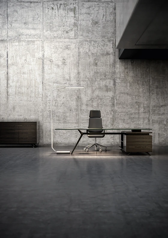 Perfectly suited to executive offices: Force One makes a slender and distinguished impression at the workplace. The light system is complex but easy to control for individual luminaires. Visualisation: DesignRaum