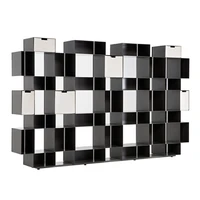 Amura’s new modular lacquered metal bookshelf Eresia (Heresy in English) is intentionally slightly asymmetrical