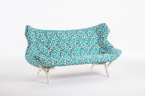 Piero Lissoni's Audrey seat and Patricia Urquiola's Foliage sofa are remixed with a choice of different upholstery designs, courtesy of Ettore Sottsass and Nathalie du Pasquier