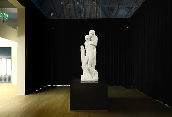 Rondanini Pietà marble sculpture by Michelangelo Buonarroti at the Artemide Stand, Light+Building 2016
