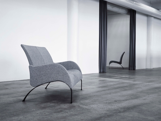 A Curves chair and armchair flank the Bowtie table (top); three versions of the soft-contoured Curves chair (middle); the versatile Curves collection also includes this two-seater sofa with a more dramatically curvaceous silhouette (above)