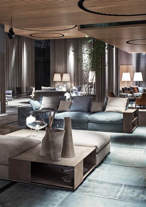 Today Groundpiece is not just a sectional sofa but a family of furniture with a variety of components, including ottomans, storage units and armrest/bookshelves – allowing for diverse and multifunctional compositions