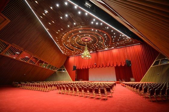 The Sheraton Hotel in Doha used light to create glamour and emotion in its monumental public spaces.  Its auditorium was designed – with light – to convey a modern luxury and theater-like intimacy